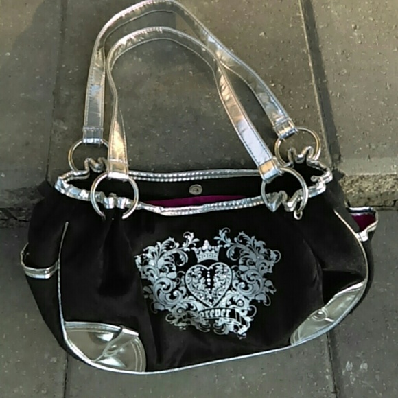 forever Handbags - black silver gray bling purse handbag tote satchel